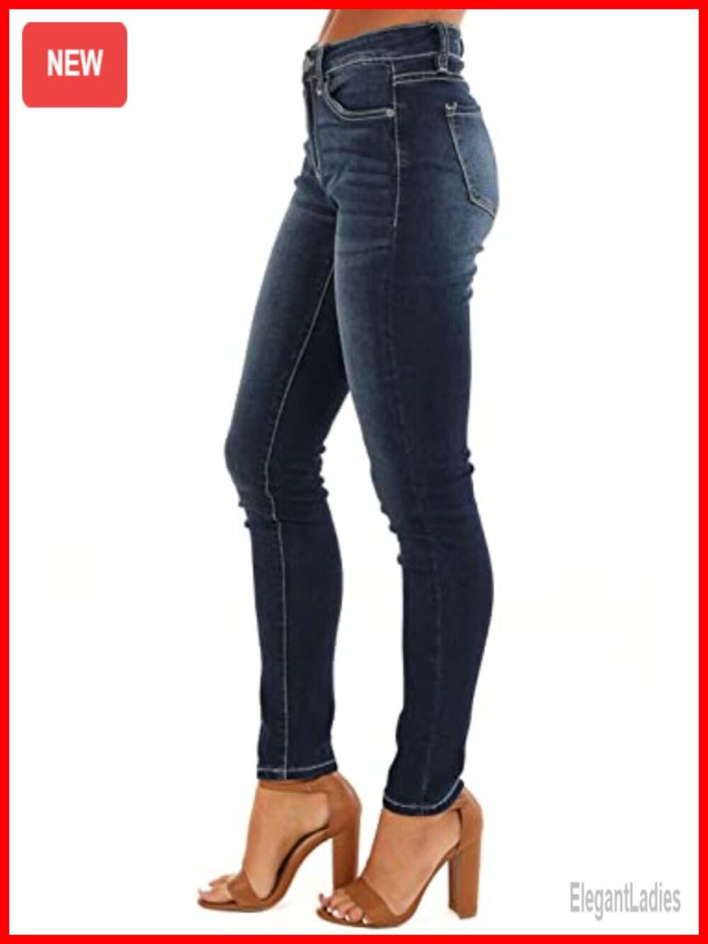 High Rise Skinny Stretch Button Ripped Jeans Distressed Denim Pants - Picture 3 of 5